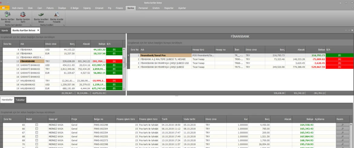 ERP12 depo yönetimi ana ekranı